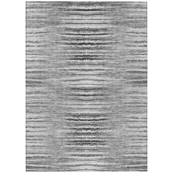 HomeRoots 5' Stylish Silver Gray and Charcoal Striped Washable Area Rug for Indoor and Outdoor Spaces 5' X 8' 577999