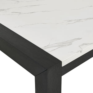 English Elm 1pc Jules Faux Marble Dining Table 66"x38" Modern Light Gray Vein Top on Black Wood Base, Sleek Solid Design B011P375941