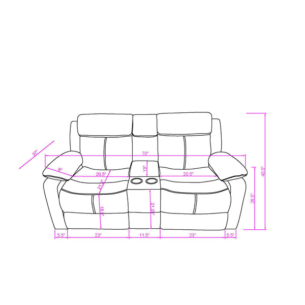 English Elm Blanche White Reclining Sofa and Loveseat Set with Console Storage Cup Holders Pillow-Top Arms and Medium-Firm Seating 2PC LED Lights and Speaker B201S00430