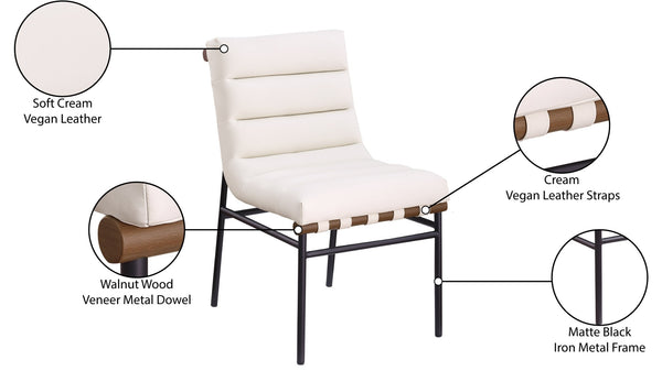 Meridian Furniture Burke Tufted Vegan Leather Dining Chair with Metal Frame and Walnut Dowels for Modern Room Cream 577Cream-C