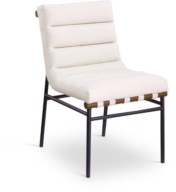 Meridian Furniture Burke Tufted Vegan Leather Dining Chair with Metal Frame and Walnut Dowels for Modern Room Cream 577Cream-C