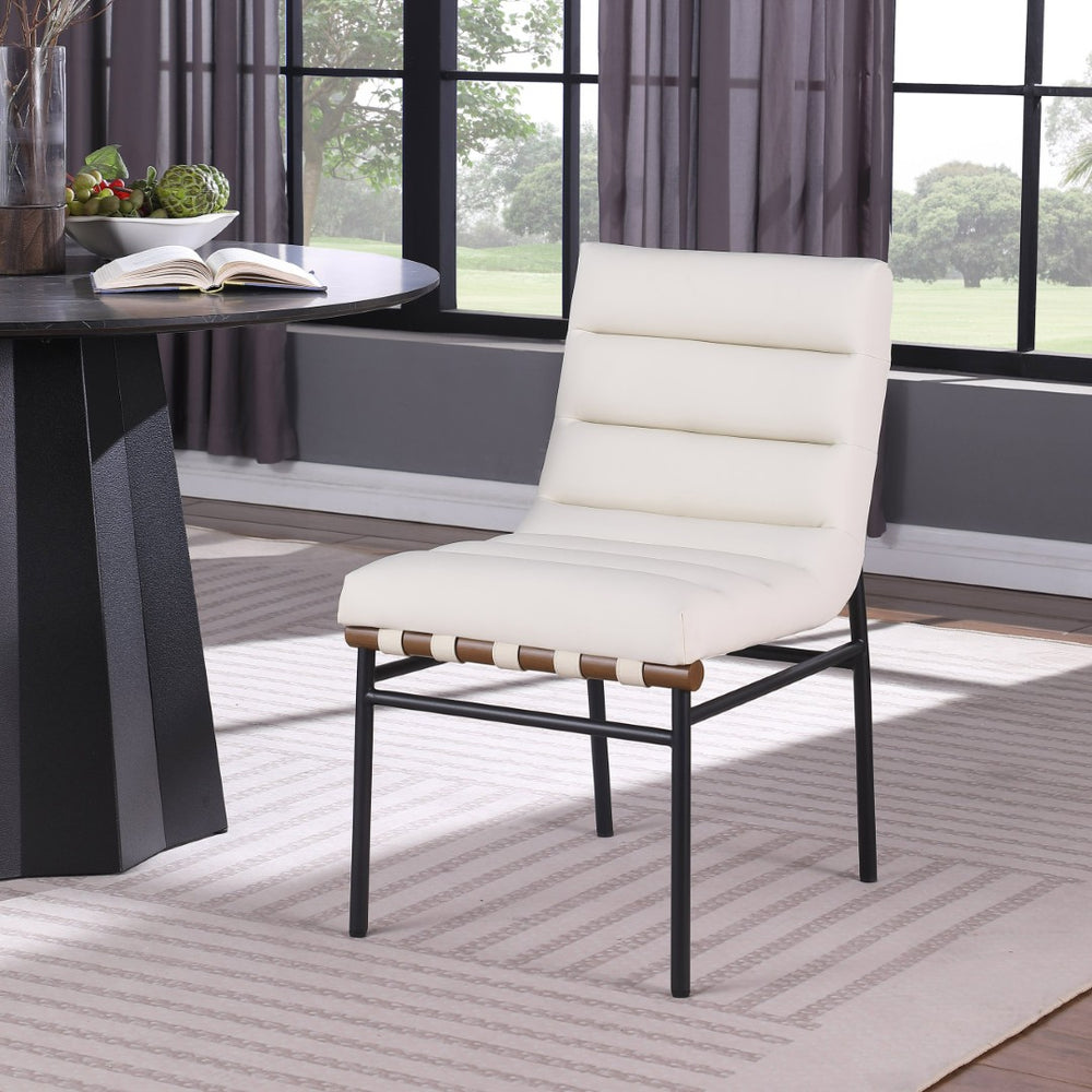 Meridian Furniture Burke Tufted Vegan Leather Dining Chair with Metal Frame and Walnut Dowels for Modern Room Cream 577Cream-C