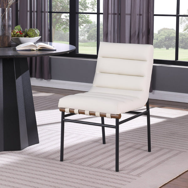 Meridian Furniture Burke Tufted Vegan Leather Dining Chair with Metal Frame and Walnut Dowels for Modern Room Cream 577Cream-C