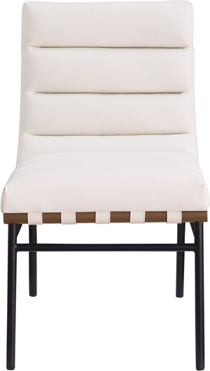 Meridian Furniture Burke Tufted Vegan Leather Dining Chair with Metal Frame and Walnut Dowels for Modern Room Cream 577Cream-C