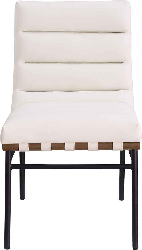Meridian Furniture Burke Tufted Vegan Leather Dining Chair with Metal Frame and Walnut Dowels for Modern Room Cream 577Cream-C