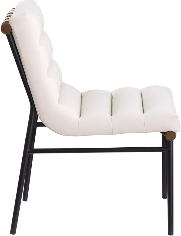 Meridian Furniture Burke Tufted Vegan Leather Dining Chair with Metal Frame and Walnut Dowels for Modern Room Cream 577Cream-C