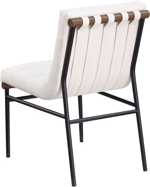 Meridian Furniture Burke Tufted Vegan Leather Dining Chair with Metal Frame and Walnut Dowels for Modern Room Cream 577Cream-C
