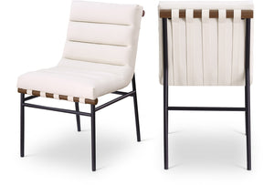 Meridian Furniture Burke Tufted Vegan Leather Dining Chair with Metal Frame and Walnut Dowels for Modern Room Cream 577Cream-C
