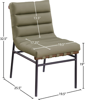 Meridian Furniture Burke Tufted Vegan Leather Dining Chair with Metal Frame and Walnut Dowels for Modern Room Olive 577Olive-C
