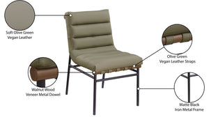 Meridian Furniture Burke Tufted Vegan Leather Dining Chair with Metal Frame and Walnut Dowels for Modern Room Olive 577Olive-C