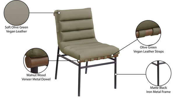 Meridian Furniture Burke Tufted Vegan Leather Dining Chair with Metal Frame and Walnut Dowels for Modern Room Olive 577Olive-C