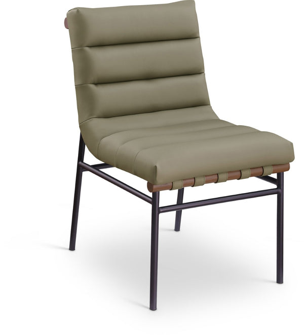 Meridian Furniture Burke Tufted Vegan Leather Dining Chair with Metal Frame and Walnut Dowels for Modern Room Olive 577Olive-C