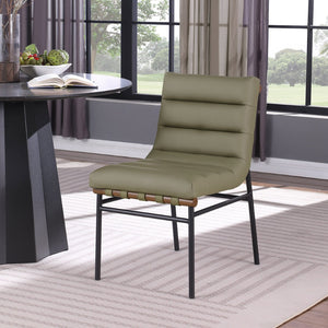 Meridian Furniture Burke Tufted Vegan Leather Dining Chair with Metal Frame and Walnut Dowels for Modern Room Olive 577Olive-C