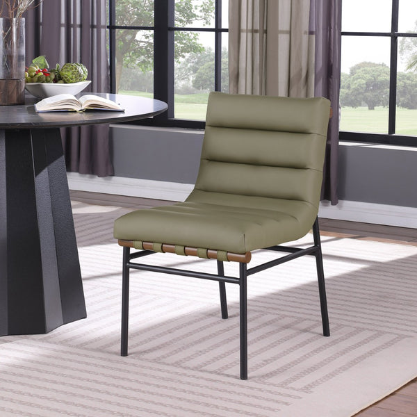Meridian Furniture Burke Tufted Vegan Leather Dining Chair with Metal Frame and Walnut Dowels for Modern Room Olive 577Olive-C