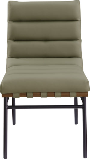 Meridian Furniture Burke Tufted Vegan Leather Dining Chair with Metal Frame and Walnut Dowels for Modern Room Olive 577Olive-C