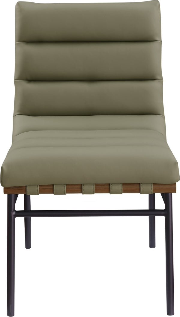Meridian Furniture Burke Tufted Vegan Leather Dining Chair with Metal Frame and Walnut Dowels for Modern Room Olive 577Olive-C