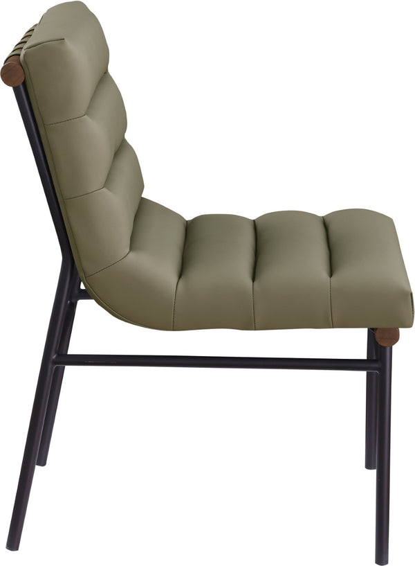 Meridian Furniture Burke Tufted Vegan Leather Dining Chair with Metal Frame and Walnut Dowels for Modern Room Olive 577Olive-C