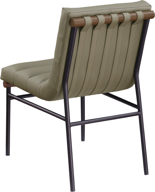 Meridian Furniture Burke Tufted Vegan Leather Dining Chair with Metal Frame and Walnut Dowels for Modern Room Olive 577Olive-C