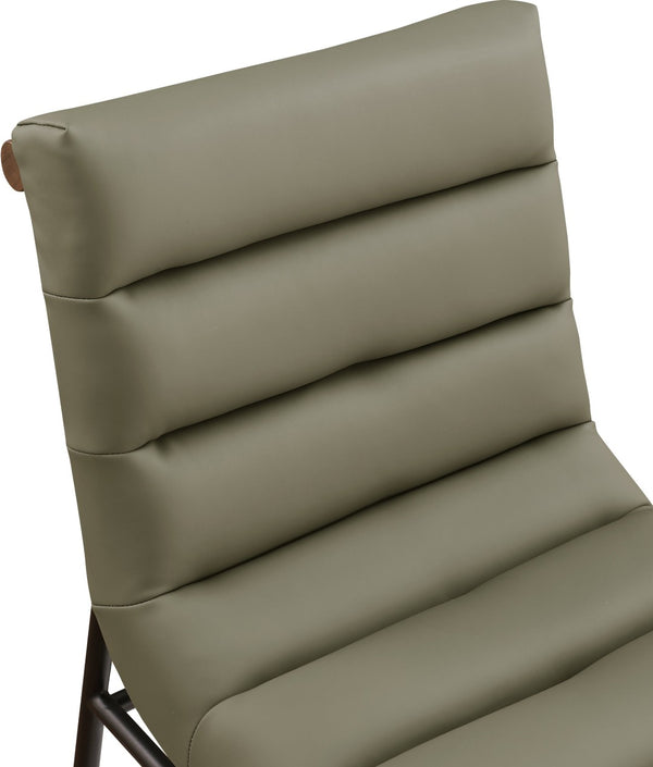 Meridian Furniture Burke Tufted Vegan Leather Dining Chair with Metal Frame and Walnut Dowels for Modern Room Olive 577Olive-C