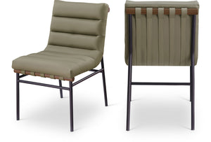 Meridian Furniture Burke Tufted Vegan Leather Dining Chair with Metal Frame and Walnut Dowels for Modern Room Olive 577Olive-C