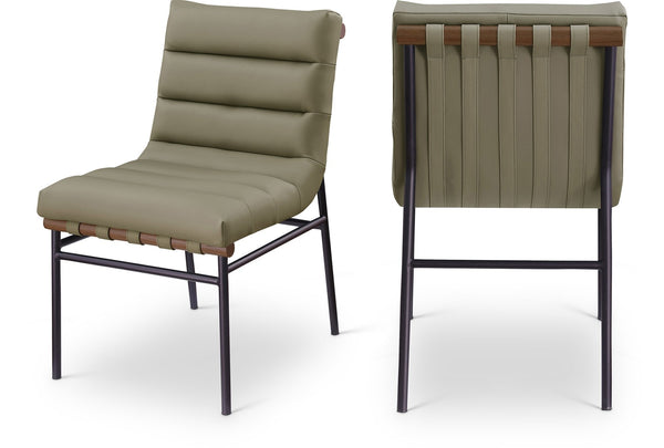 Meridian Furniture Burke Tufted Vegan Leather Dining Chair with Metal Frame and Walnut Dowels for Modern Room Olive 577Olive-C