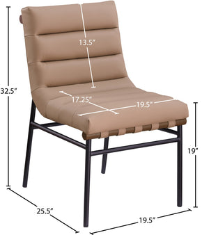 Meridian Furniture Burke Tufted Vegan Leather Dining Chair with Metal Frame and Walnut Dowels for Modern Room Tan 577Tan-C