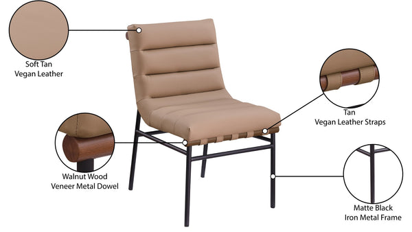 Meridian Furniture Burke Tufted Vegan Leather Dining Chair with Metal Frame and Walnut Dowels for Modern Room Tan 577Tan-C