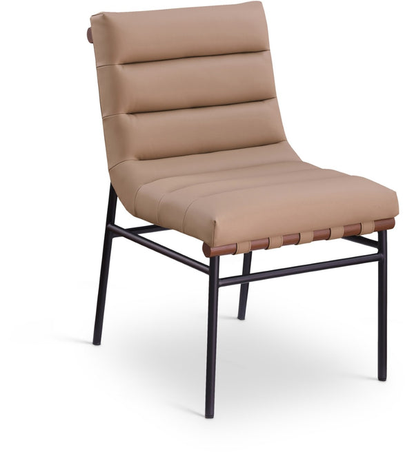 Meridian Furniture Burke Tufted Vegan Leather Dining Chair with Metal Frame and Walnut Dowels for Modern Room Tan 577Tan-C
