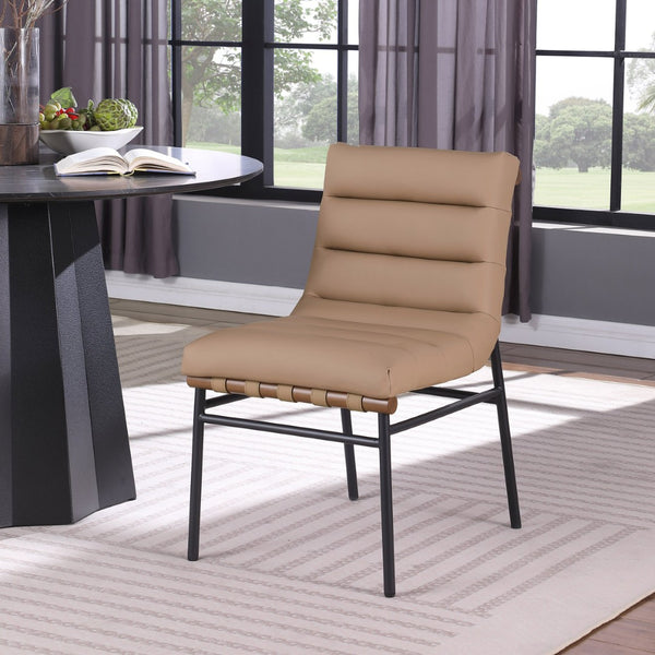 Meridian Furniture Burke Tufted Vegan Leather Dining Chair with Metal Frame and Walnut Dowels for Modern Room Tan 577Tan-C