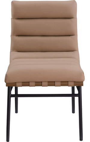 Meridian Furniture Burke Tufted Vegan Leather Dining Chair with Metal Frame and Walnut Dowels for Modern Room Tan 577Tan-C