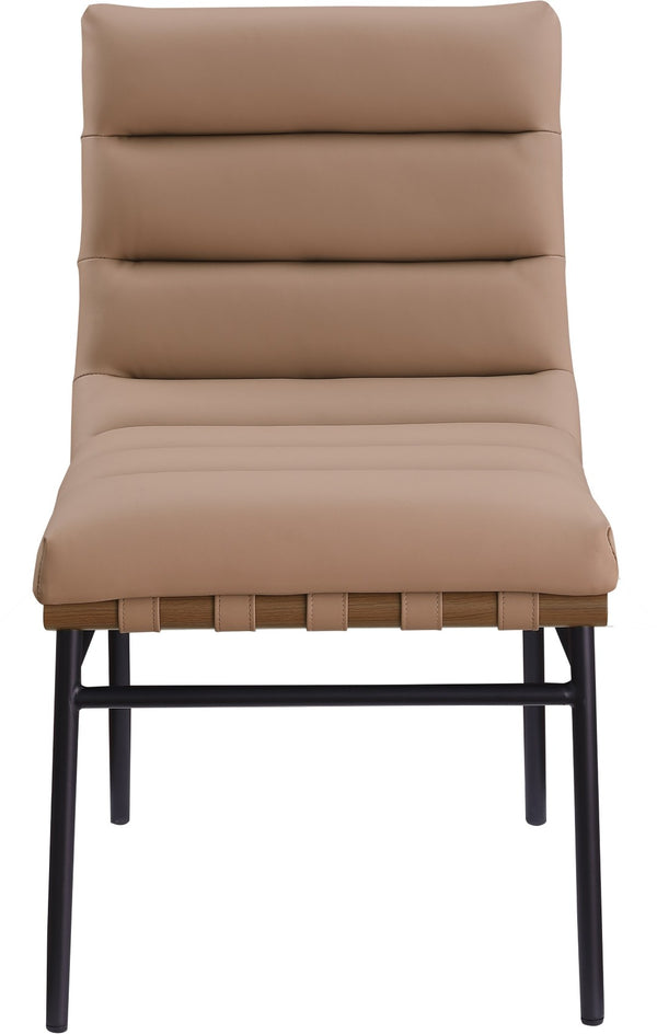 Meridian Furniture Burke Tufted Vegan Leather Dining Chair with Metal Frame and Walnut Dowels for Modern Room Tan 577Tan-C