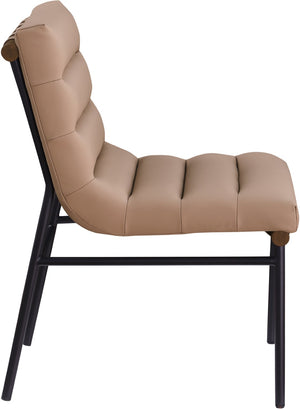 Meridian Furniture Burke Tufted Vegan Leather Dining Chair with Metal Frame and Walnut Dowels for Modern Room Tan 577Tan-C