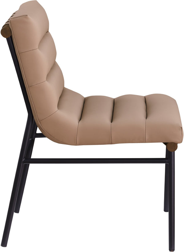 Meridian Furniture Burke Tufted Vegan Leather Dining Chair with Metal Frame and Walnut Dowels for Modern Room Tan 577Tan-C