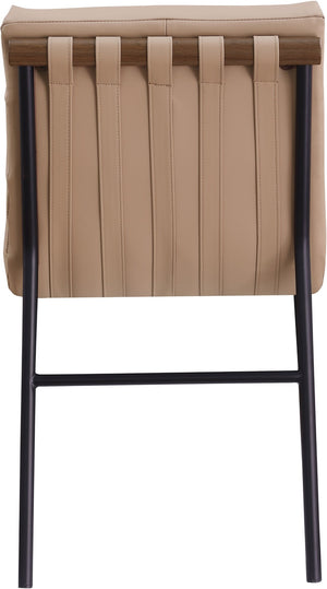 Meridian Furniture Burke Tufted Vegan Leather Dining Chair with Metal Frame and Walnut Dowels for Modern Room Tan 577Tan-C