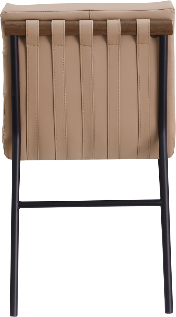 Meridian Furniture Burke Tufted Vegan Leather Dining Chair with Metal Frame and Walnut Dowels for Modern Room Tan 577Tan-C