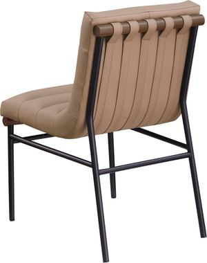 Meridian Furniture Burke Tufted Vegan Leather Dining Chair with Metal Frame and Walnut Dowels for Modern Room Tan 577Tan-C