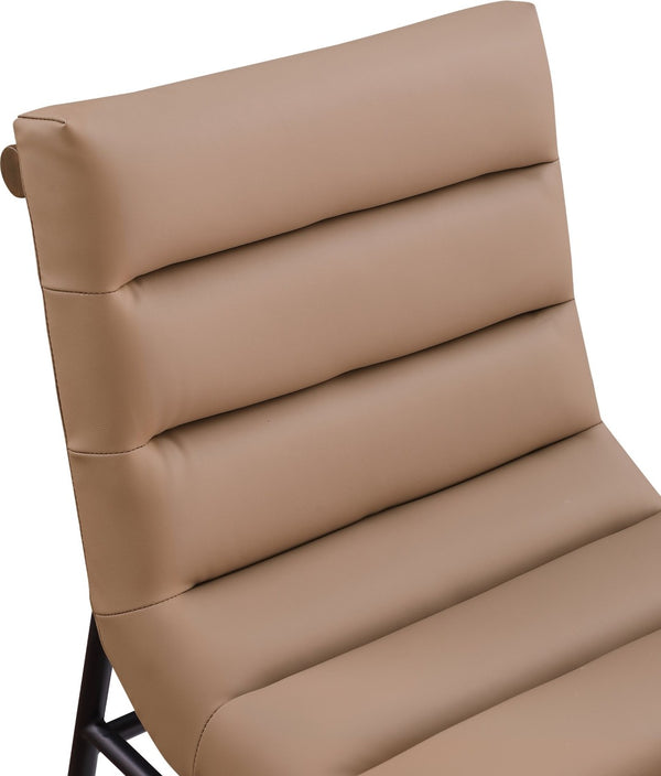 Meridian Furniture Burke Tufted Vegan Leather Dining Chair with Metal Frame and Walnut Dowels for Modern Room Tan 577Tan-C
