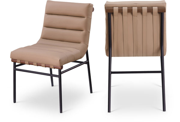 Meridian Furniture Burke Tufted Vegan Leather Dining Chair with Metal Frame and Walnut Dowels for Modern Room Tan 577Tan-C