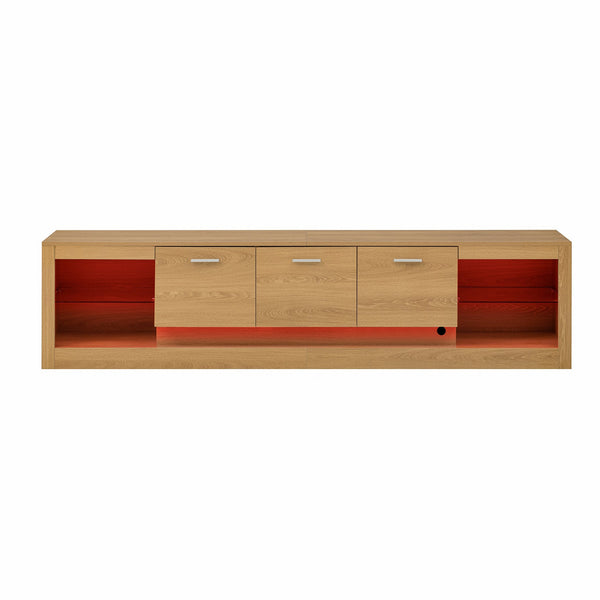 English Elm 78'' Modern TV Stand with LED Lights, 6 Cabinets, 2 Open Shelves, Soft-Close Doors & Cable Management for TVs up to 90" N710P332619P