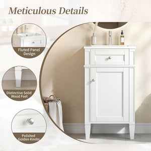 English Elm 18-inch French Style Freestanding Bathroom Vanity with Ceramic Sink Soft Close Storage White N710P411340K