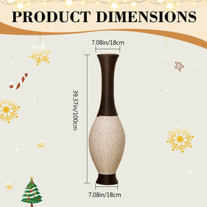 English Elm 39-Inch Tall Standing Designer Floor Vase with Brushed Gold Accents, Durable PVC Rattan Texture, Elegant Home Accent White+Black W2796P193946