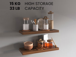English Elm Ecco 31.5" Walnut Floating Shelves Set of 2 with Hidden Brackets, Sturdy Matte Finish Display Storage B200P350337