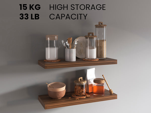 English Elm Ecco 31.5" Walnut Floating Shelves Set of 2 with Hidden Brackets, Sturdy Matte Finish Display Storage B200P350337