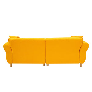 English Elm 93.70 Plush Teddy Sofa with Solid Wood Legs, 3-Seater Comfortable Sponge Cushions & Two Pillows Yellow W3356S00026