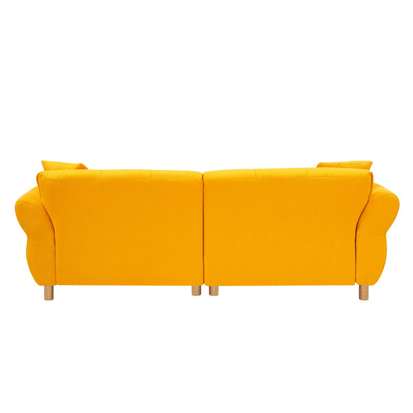 English Elm 93.70 Plush Teddy Sofa with Solid Wood Legs, 3-Seater Comfortable Sponge Cushions & Two Pillows Yellow W3356S00026