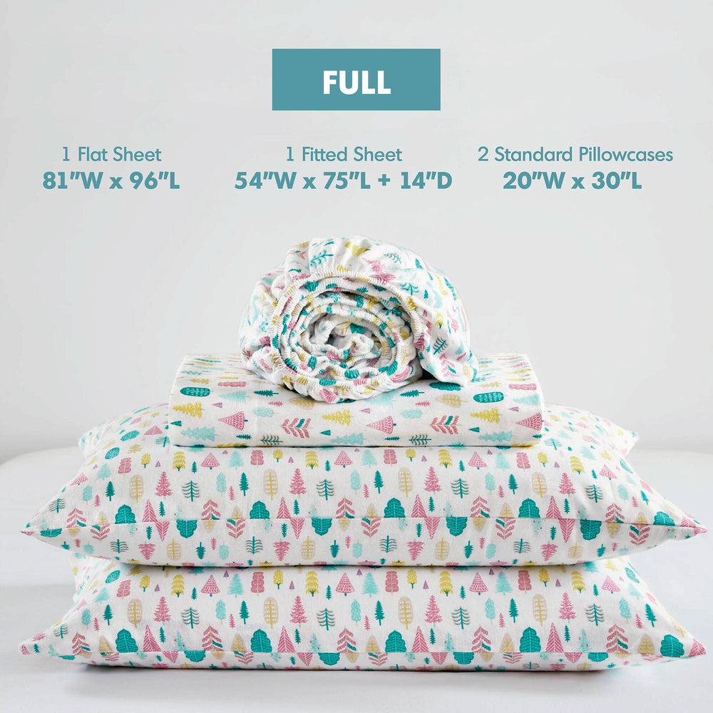 English Elm 4 Pcs Queen Cotton Flannel Sheet Set - Cozy White Holiday Trees For Seasonal Comfort & Style B035P319686