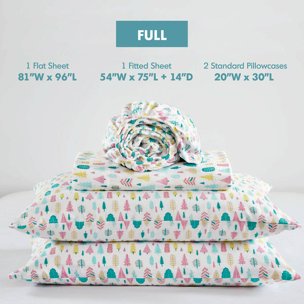 English Elm 4 Pcs Queen Cotton Flannel Sheet Set - Cozy White Holiday Trees For Seasonal Comfort & Style B035P319686