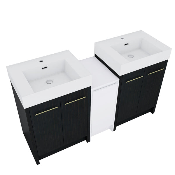 English Elm 60 Inch Freestanding Bathroom Vanity With Modern Resin Sink, Soft-Close Doors & Ample Storage Space W999S00299