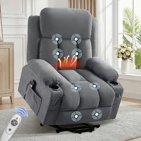 English Elm Swivel Rocker Recliner with Massage Heat and Usb Port for Living Room Comfort Grey W1521P425512