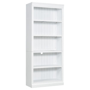 English Elm 83" 5-Tier Bookcase Suite with LED Light Strip, Adjustable Shelves, Cable Management & Solid Wood Frame White N751S246920K